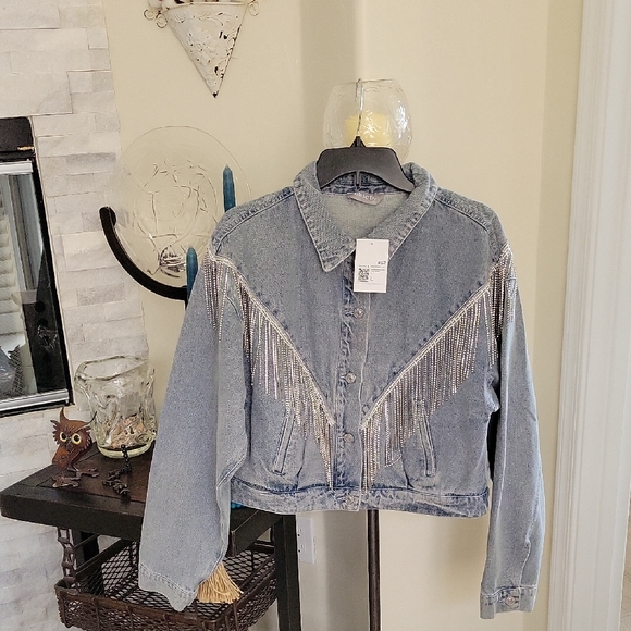 Forever 21 Blue Jean Jacket with Silver Fringe - Picture 1 of 14